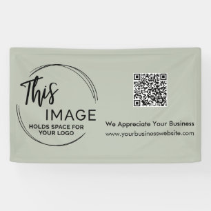 Your Logo & QR Code Business Promo Sage Green Banner