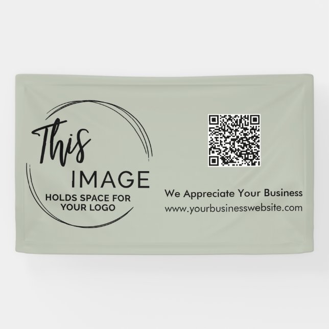 Your Logo & QR Code Business Promo Sage Green Banner (Horizontal)