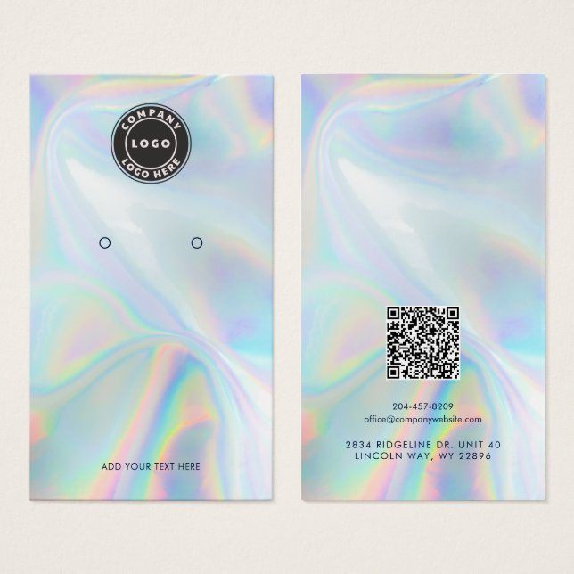 Your Logo QR Code Holographic Earring Display Card (Front & Back)