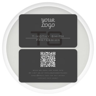 Your Logo & QR code Modern Dark Grey Business Card
