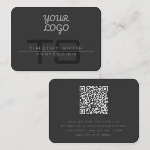 Your Logo & QR code Modern Elegant Dark Grey Business Card