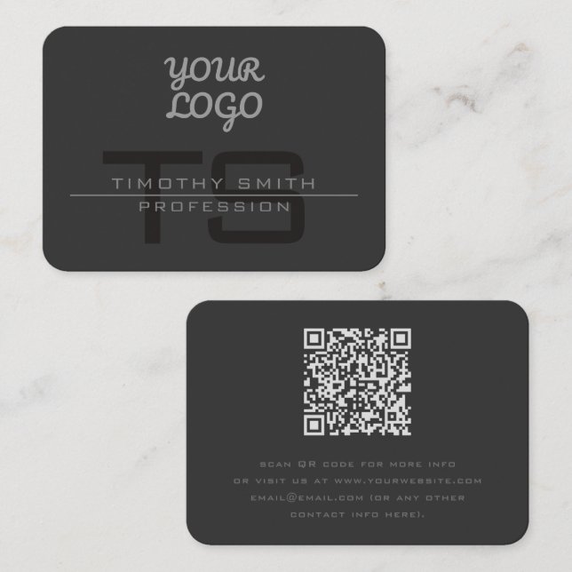 Your Logo & QR code Modern Elegant Dark Grey Business Card (Front/Back)