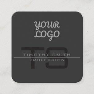 Your Logo & QR code Modern Elegant Dark Grey Square Business Card