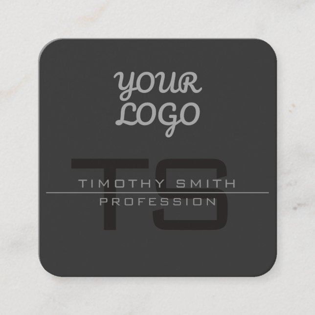 Your Logo & QR code Modern Elegant Dark Grey Square Business Card (Front)