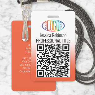 Your Logo, QR Code, Name and Title Orange Gradient ID Badge