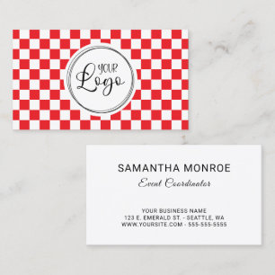 Your Logo Red and White Chequerboard Business Card