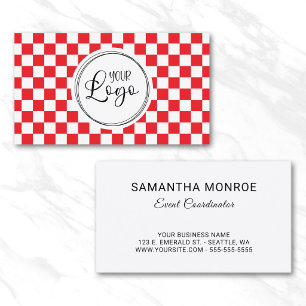 Your Logo Red and White Chequerboard Business Card