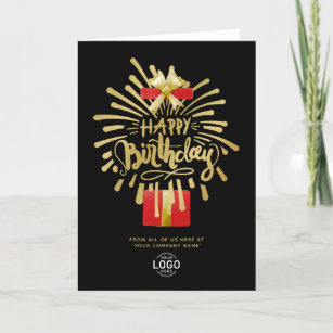 Your Logo Red Gold Fireworks Black Group Birthday Card