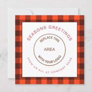 Your Logo Red Plaid Corporate Christmas Square Holiday Card