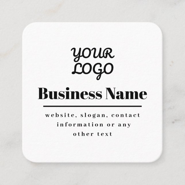 Your Logo Retro-Modern White & Black Square Business Card (Front)
