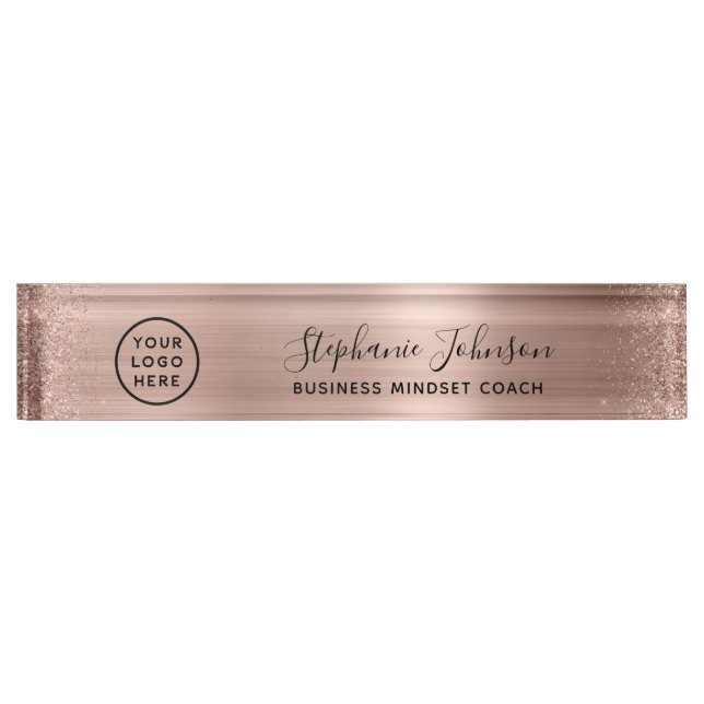 Your Logo Rose Gold Metallic Glitter Boss Lady Des Nameplate (Front)