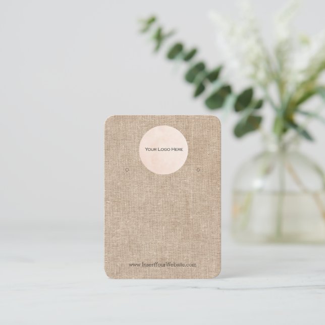 Your Logo Rustic Burlap Shabby Earring Display Business Card (Standing Front)