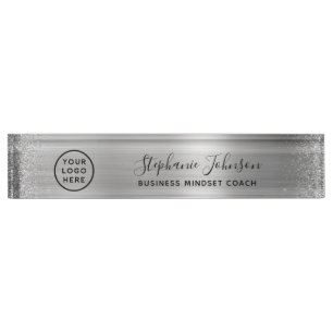 Your Logo Silver Metallic Glitter Boss Lady Desk N Nameplate