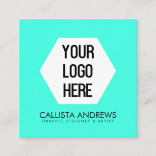 Your Logo Simple Modern Neon Aqua Black Typography Square Business Card