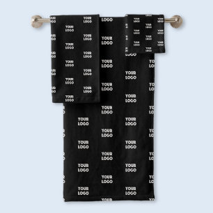Your Logo Simple Repeating Logo Black Bath Towel Set