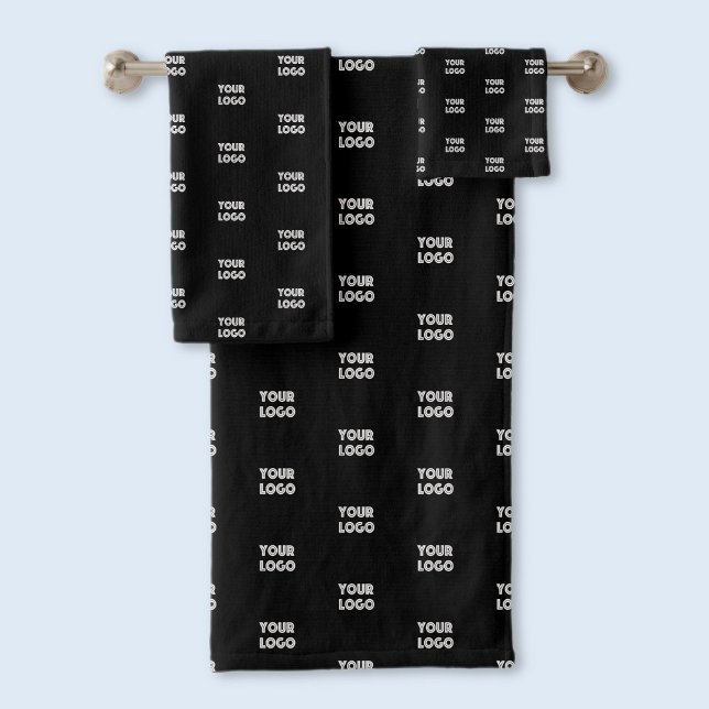 Your Logo Simple Repeating Logo | Black Bath Towel Set (Creator Uploaded)