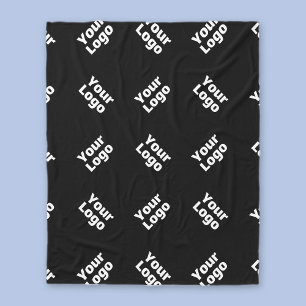 Your Logo Simple Repeating Logo   Black Fleece Blanket