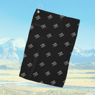 Your Logo Simple Repeating Logo   Black Golf Towel