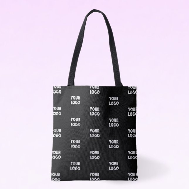 Your Logo Simple Repeating Logo | Black Tote Bag (Creator Uploaded)