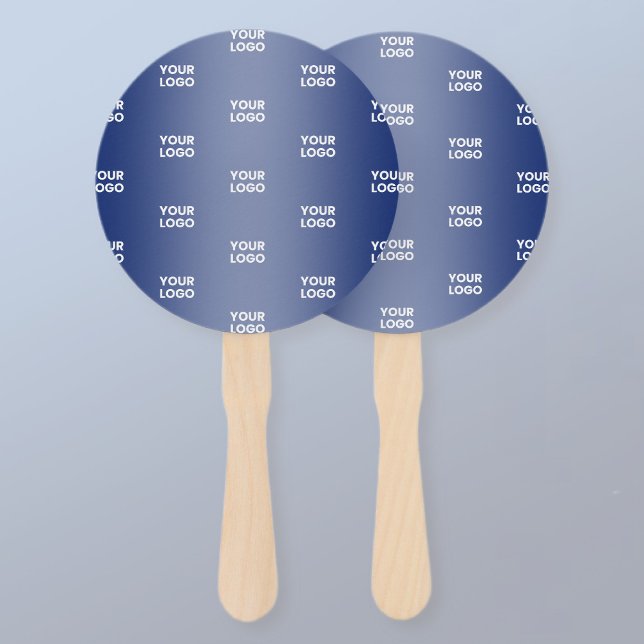 Your Logo Simple Repeating Logo Navy Blue Gradient Hand Fan (Creator Uploaded)