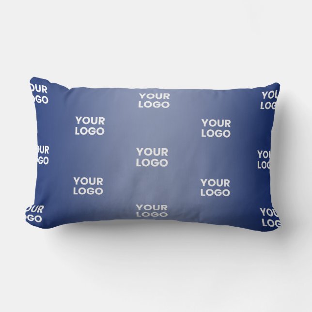 Your Logo Simple Repeating Logo Navy Blue Gradient Lumbar Cushion (Front)