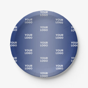 Your Logo Simple Repeating Logo Navy Blue Gradient Paper Plate