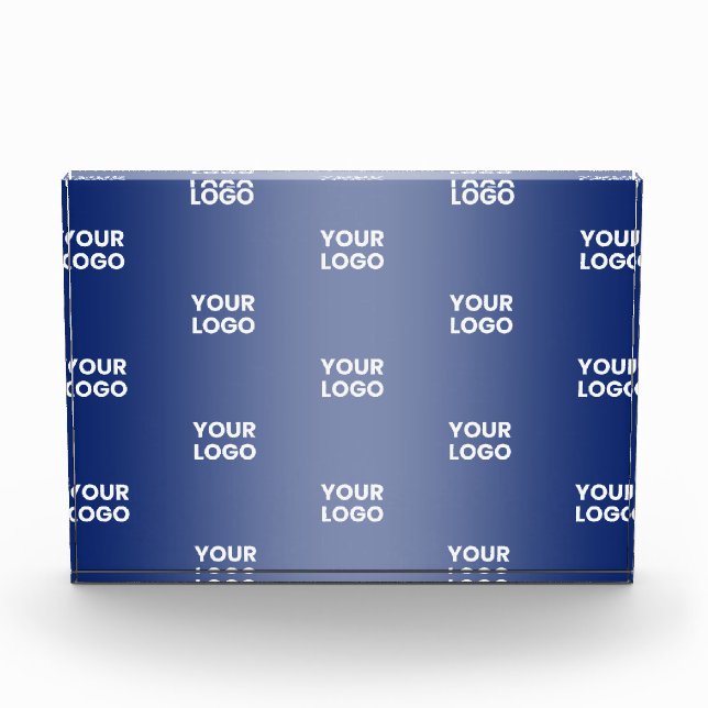 Your Logo Simple Repeating Logo Navy Blue Gradient Photo Block (Front)