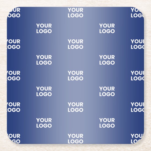 Your Logo Simple Repeating Logo Navy Blue Gradient Square Paper Coaster (Front)