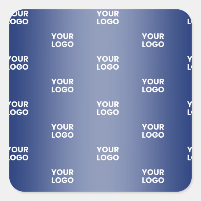 Your Logo Simple Repeating Logo Navy Blue Gradient Square Sticker (Front)