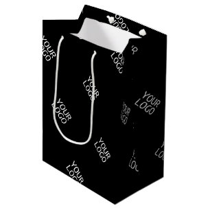 Your Logo Simple Repeating Logo Pattern   Black Medium Gift Bag