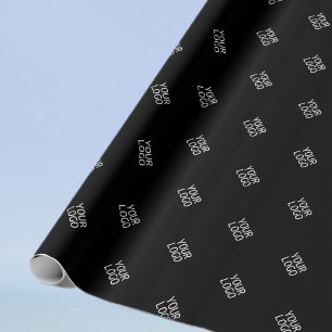 Your Logo Simple Repeating Logo Pattern   Black Wrapping Paper
