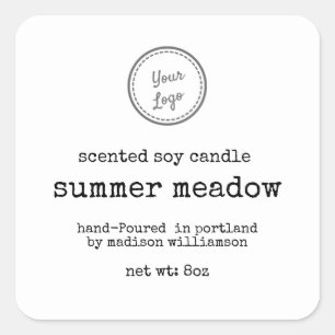 Your logo Simple Soy Candle Typewriter Text Square Sticker