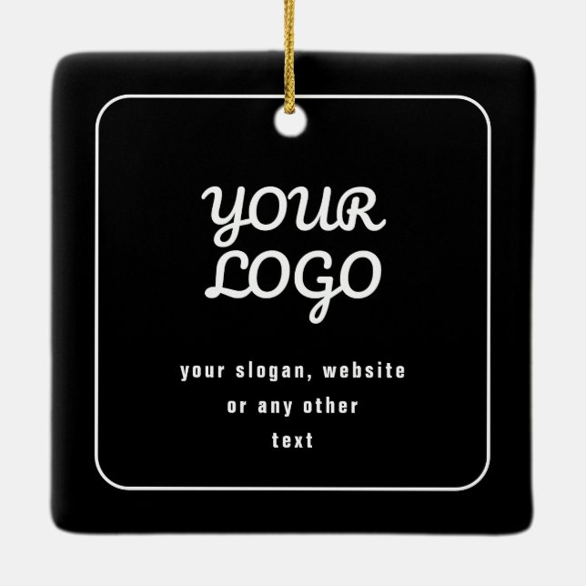 Your Logo & Slogan or other text | Black & White Ceramic Ornament (Back)