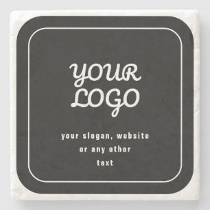 Your Logo & Slogan or other text Black & White Stone Coaster