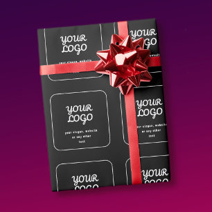 Your Logo & Slogan or other text   Black & White Wrapping Paper
