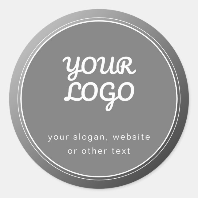 Your Logo Slogan Website & Unique Grey Gradient  Classic Round Sticker (Front)