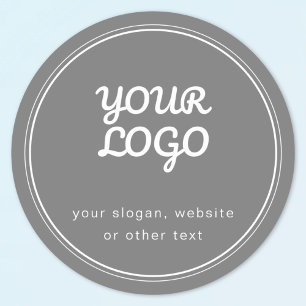 Your Logo Stylish Editable Grey & White Classic Round Sticker