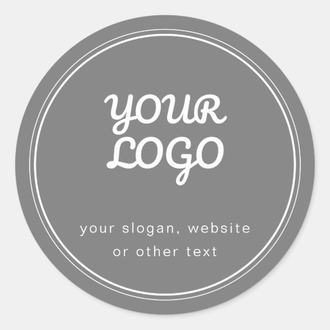 Your Logo Stylish Editable Grey & White Classic Round Sticker (Front)