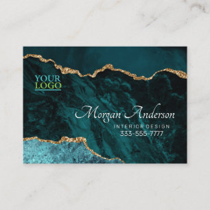 Your Logo Teal Agate Gold Blk Elegant Professional Business Card
