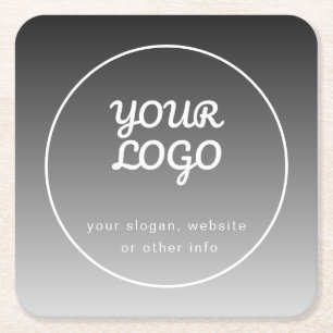 Your Logo & Text Dark Grey Gradient Square Paper Coaster