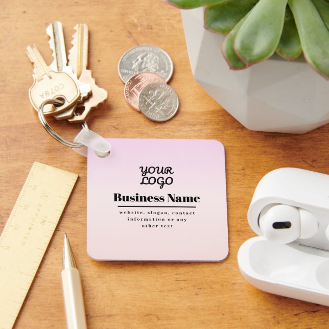 Your Logo & Text | Pink & Peach Ombre Key Ring (Desk)