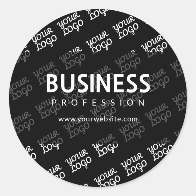 Your Logo Tiled Pattern & Editable Business Name  Classic Round Sticker (Front)