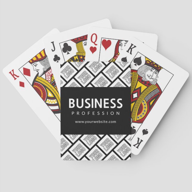 Your Logo Tiled Pattern & Editable Business Name  Playing Cards (Back)