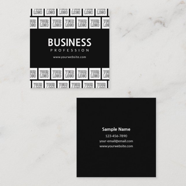 Your Logo Tiled Pattern & Editable Business Name  Square Business Card (Front/Back)