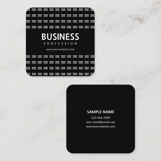 Your Logo Tiled Pattern & Editable Business Name  Square Business Card (Front/Back)