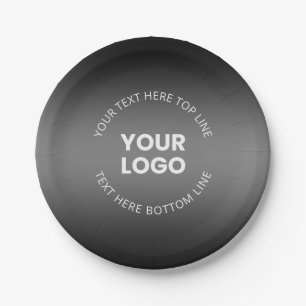 Your Logo w/Editable Black & White Gradient Paper Plate