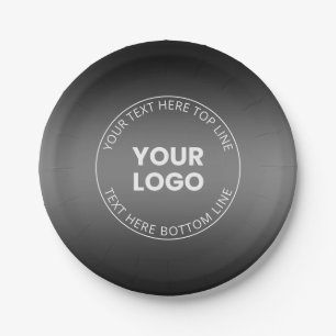 Your Logo w/Editable Black & White Gradient Paper Plate