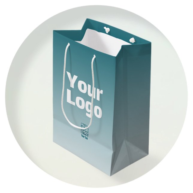 Your Logo w/Editable QR code & Gradient Ombre Medium Gift Bag (Creator Uploaded)