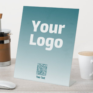 Your Logo w/Editable QR code & Gradient Ombre Pedestal Sign