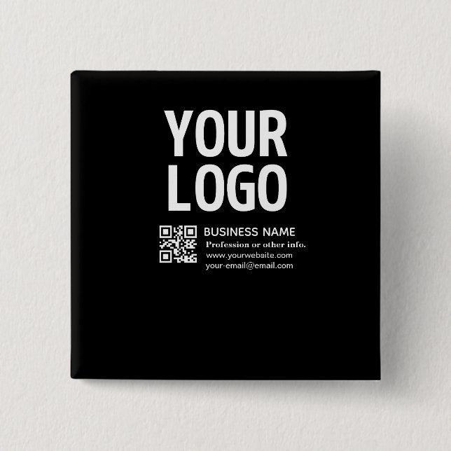 Your Logo w/Editable QR code & Text  15 Cm Square Badge (Front)